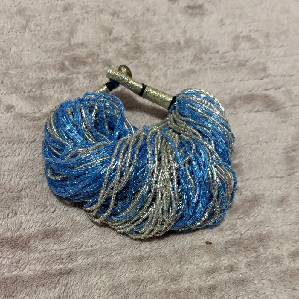 Handmade Blue and Silver Tibetan Beaded Bracelet